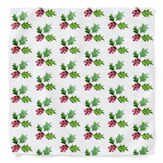 Watercolor Christmas Holly Berries  Bandana (Front)