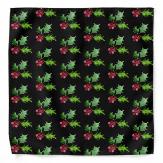Watercolor Christmas Holly Berries Bandana