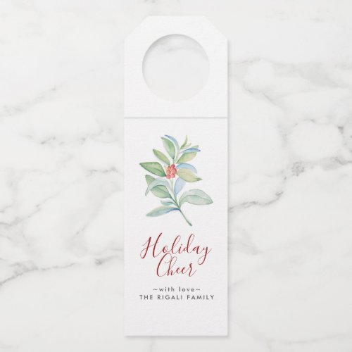 Watercolor Christmas Holly  Berries Bottle Hanger Tag