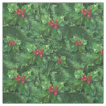 Watercolor Christmas Holly Berries Fabric