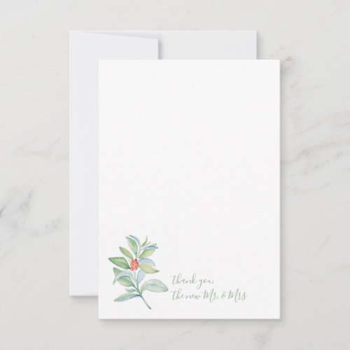 Watercolor Christmas Holly  Berries Thank You  Note Card