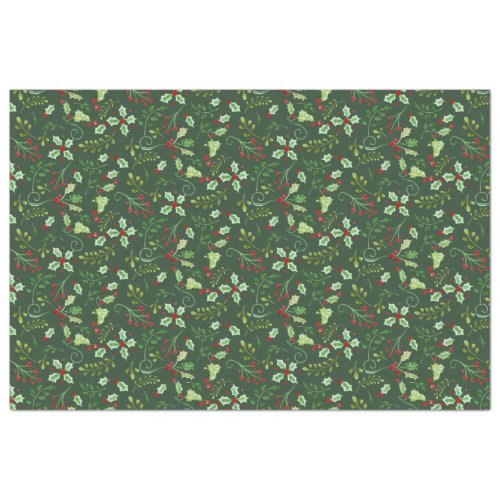 Watercolor Christmas Holly Berry Red Green Leaves Tissue Paper