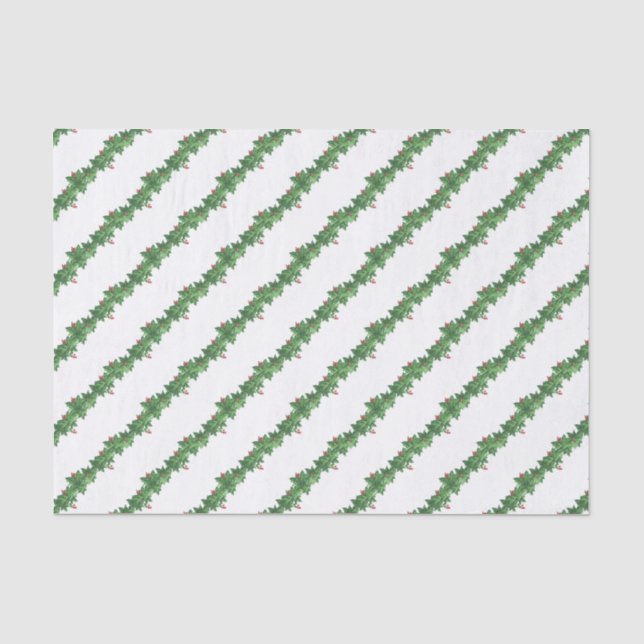 Watercolor Christmas Holly Garland Tissue Paper (Front)