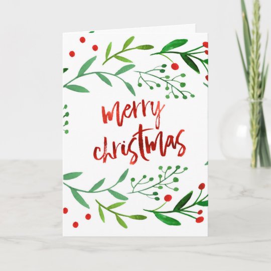 Watercolor Christmas Holly Holiday Card | Zazzle.com