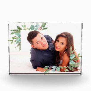 Watercolor Christmas Holly Jolly Couple photo Block