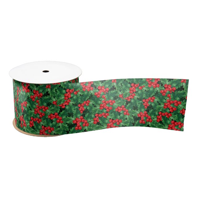 Watercolor Christmas Holly Ribbon (Spool)