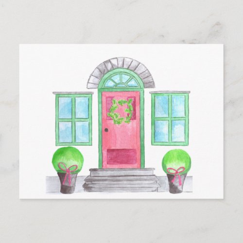 Watercolor Christmas home Postcard