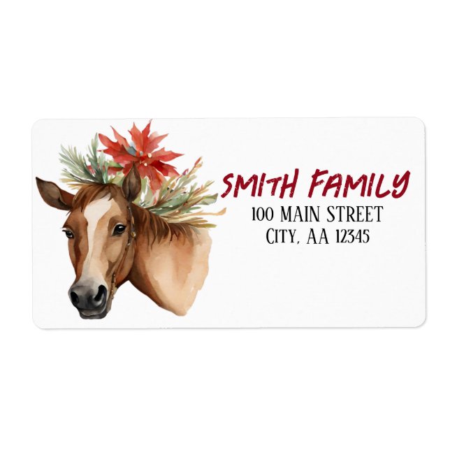 Watercolor Christmas Horse Label (Front)