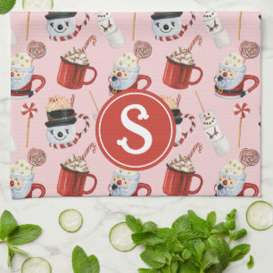 Watercolor Christmas Hot Chocolate Cocoa Monogram Kitchen Towel