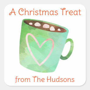 Watercolor Christmas Hot Chocolate Gift Stickers