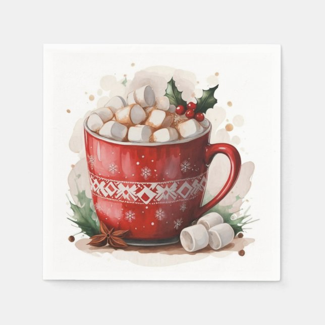 Watercolor Christmas Hot Chocolate Napkins (Front)