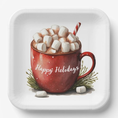 Watercolor Christmas Hot Chocolate Paper Plates