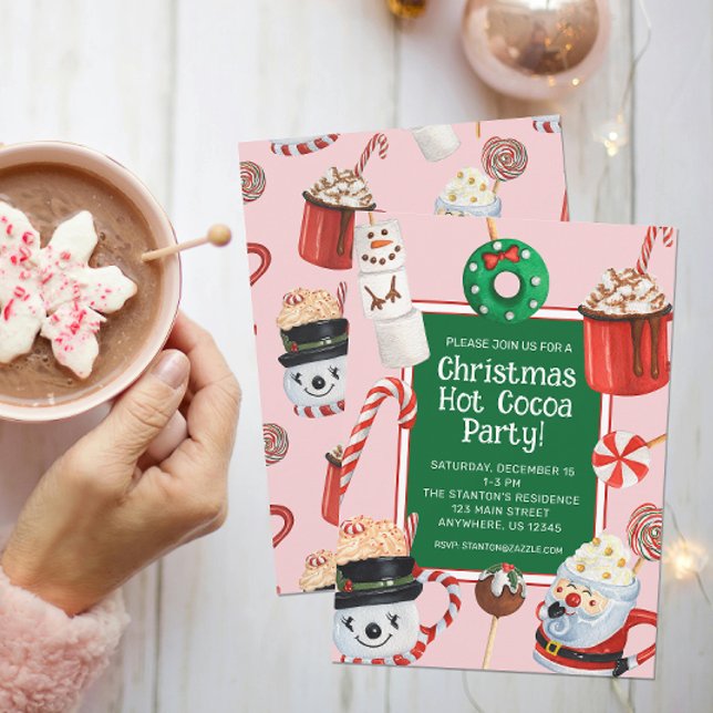 Watercolor Christmas Hot Cocoa Chocolate Party Invitation (This hot chocolate cocoa party invitation is sure to be a hit this Christmas!)