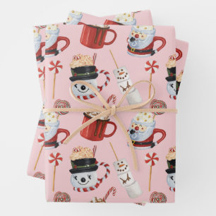 Watercolor Christmas Hot Cocoa Chocolate Wrapping Paper Sheets