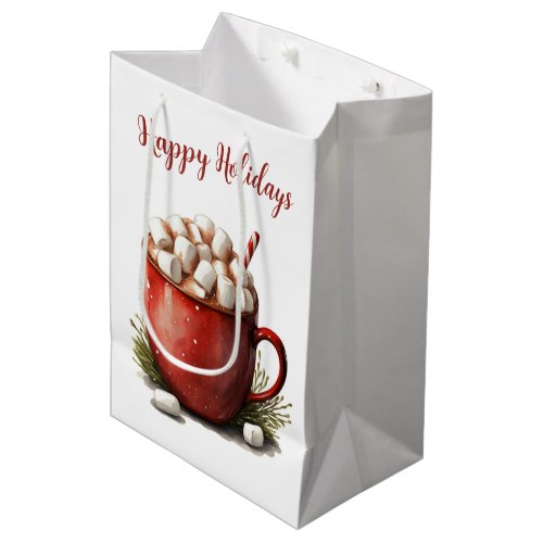 Watercolor Christmas Hot Cocoa Medium Gift Bag