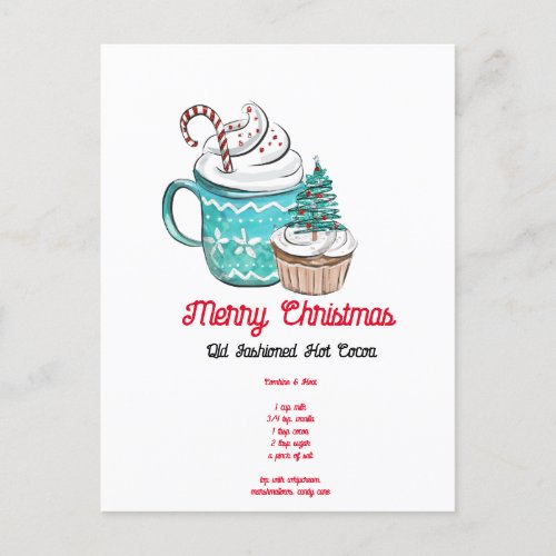 Watercolor Christmas Hot Cocoa Recipe  Postcard