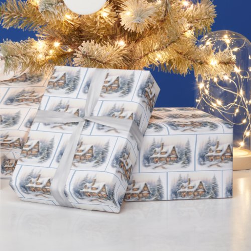 Watercolor Christmas House Wrapping Paper