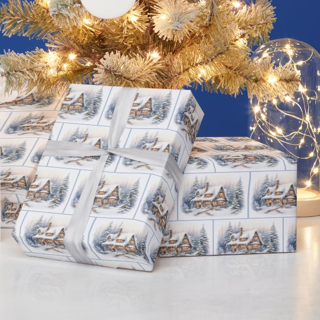 Watercolor Christmas House Wrapping Paper (Holidays)