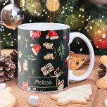 Watercolor Christmas illustration pattern green Coffee Mug<br><div class="desc">Cute watercolor Christmas illustration pattern ,  add your name,  with cute Christmas things,  hats,  glove,  cocoa mug,  tree ,  sock and mistletoe on green</div>