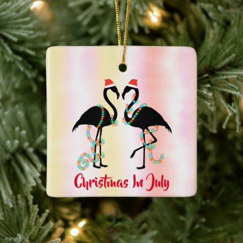 Watercolor Christmas In July Flamingo Summer Party Ceramic Ornament