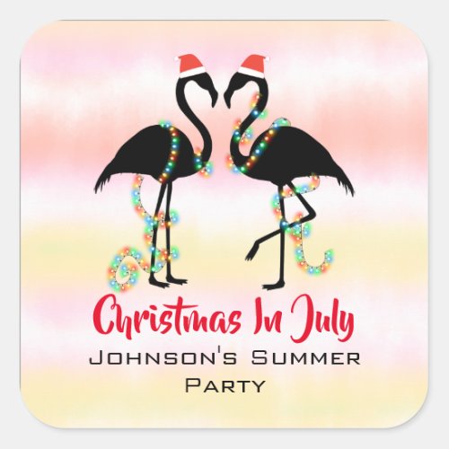 Watercolor Christmas In July Flamingo Summer Party Square Sticker