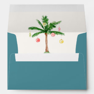 Watercolor Christmas in July Palm Tree Blue Envelope