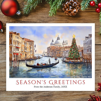 Watercolor Christmas in Venice Italy Travel Holiday Postcard