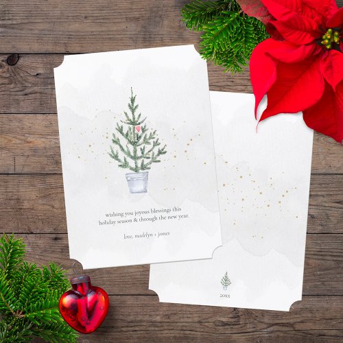 Watercolor Christmas Joyous Blessings Minimalist Holiday Card