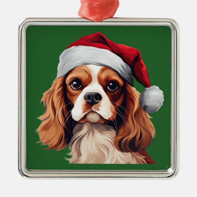Watercolor Christmas King Charles Spaniel Ornament (Front)
