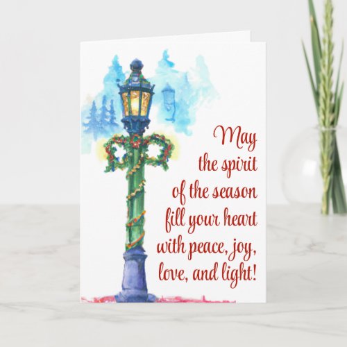 Watercolor Christmas Lamp Post Photo Inside Holiday Card