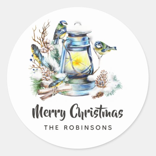 Watercolor Christmas Lantern Classic Round Sticker