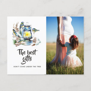 Watercolor Christmas Lantern Expecting Photo Announcement Postcard