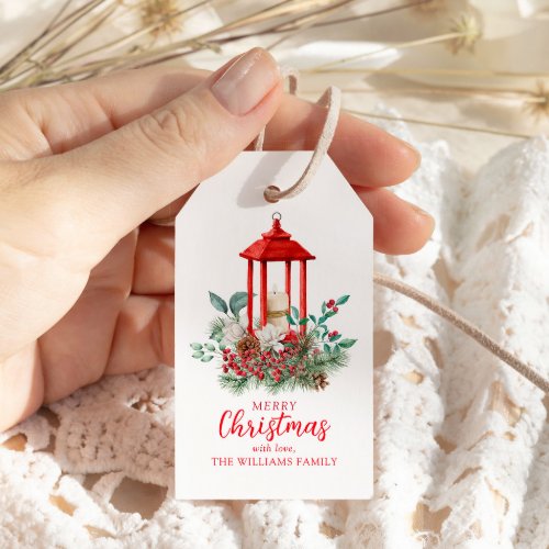 Watercolor Christmas Lantern Holiday Favor Gift Tags