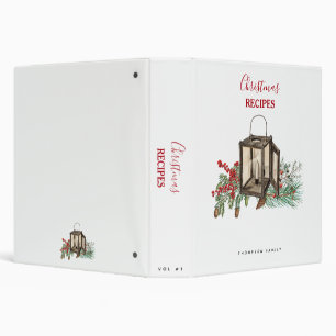 Watercolor Christmas Lantern Pine Berries Recipe 3 Ring Binder