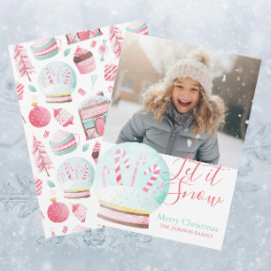 Watercolor Christmas Let It Snow Globe Holiday Card