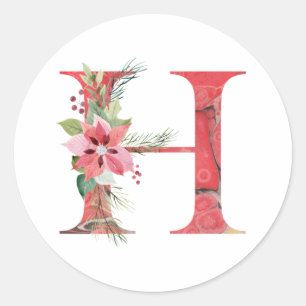 Watercolor christmas letter H Classic Round Sticker