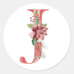 Watercolor christmas letter J Classic Round Sticker