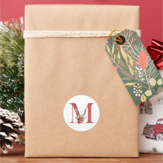 Watercolor christmas letter M Classic Round Sticker