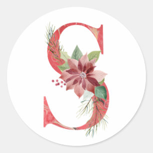 Watercolor christmas letter S Classic Round Sticker