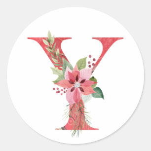 Watercolor christmas letter Y Classic Round Sticker