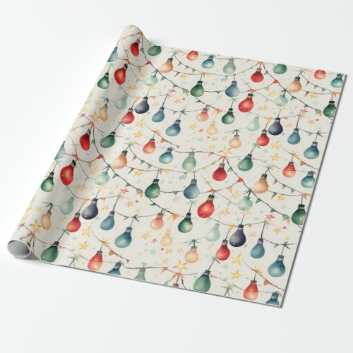 Watercolor Christmas Light Strand Garland Wrapping Paper