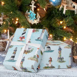 Watercolor Christmas Lighthouses Nautical Blue Wrapping Paper<br><div class="desc">This beautiful nautical Christmas pattern features a variety of lighthouses decorated for the holidays,  with blue ocean background. Please check out the collection for matching products. If you would like more matching products or other colorways,  please contact me through Zazzle Chat.</div>