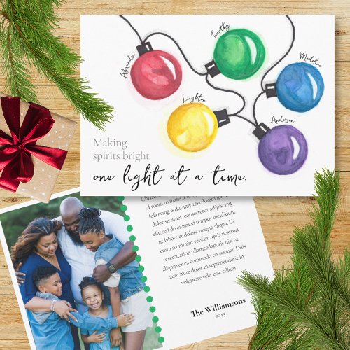 Watercolor Christmas Lights Family Photo  Holiday Card