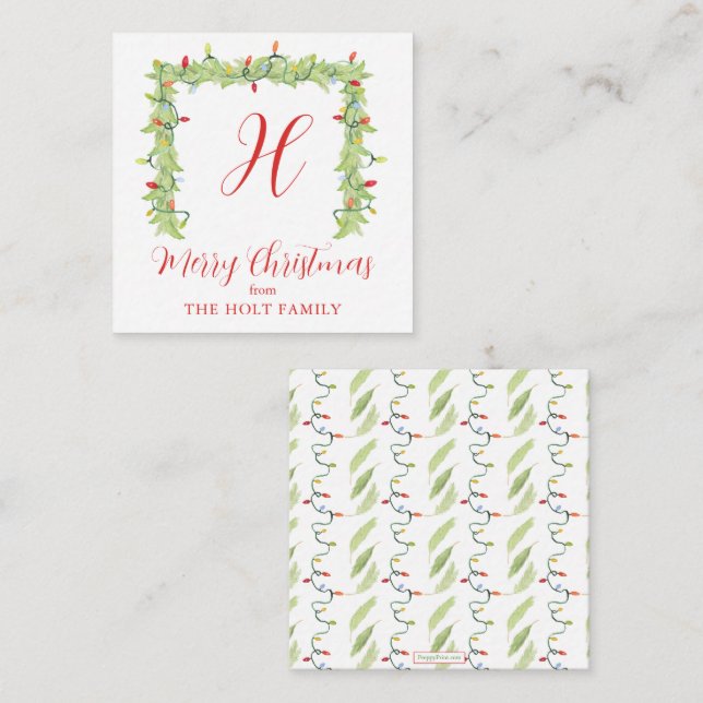Watercolor Christmas Lights Garland Enclosure Note Card (Front/Back)