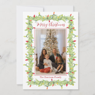 Watercolor Christmas Lights Garland Holiday Card