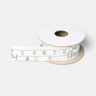 Watercolor Christmas Lights Merry Christmas Satin Ribbon