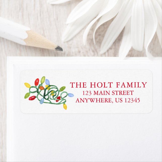 Watercolor Christmas Lights Return Address Label (Insitu)