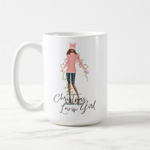 Watercolor Christmas Lovin' Girl Wrapped In Lights Coffee Mug
