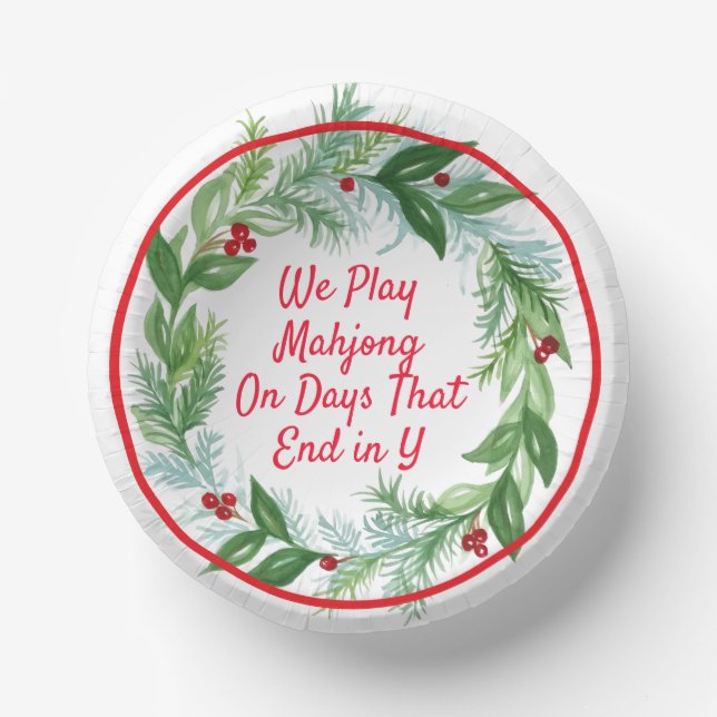 Watercolor Christmas MAHJONG Holiday Wreath  Paper Bowls (Front)