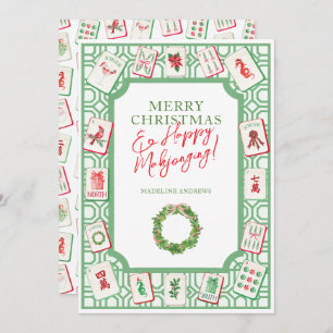 Watercolor Christmas Mahjong Tiles Party Holiday Card